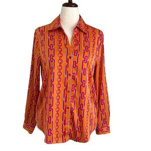 Maison d’Amelie Paris Women’s Retro Chains Silky Long Sleeve Button Up Blouse M